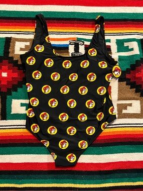 Buc-ee’s One-Piece Swimsuit with Yellow & Red Character Print